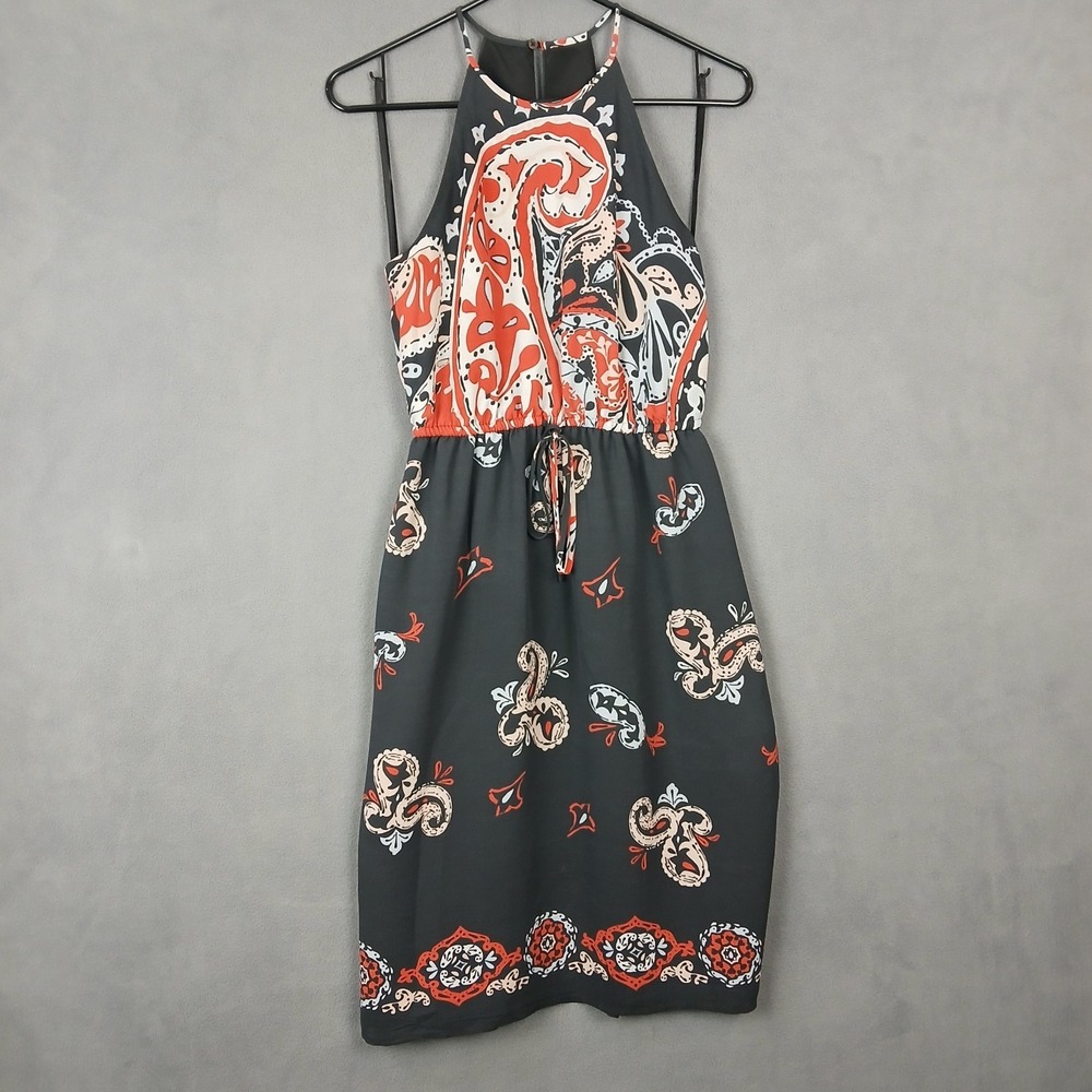 Loft Fit & Flare Dress Womens XSP Black‎ Paisley Round Neck Sleeveless Outdoor